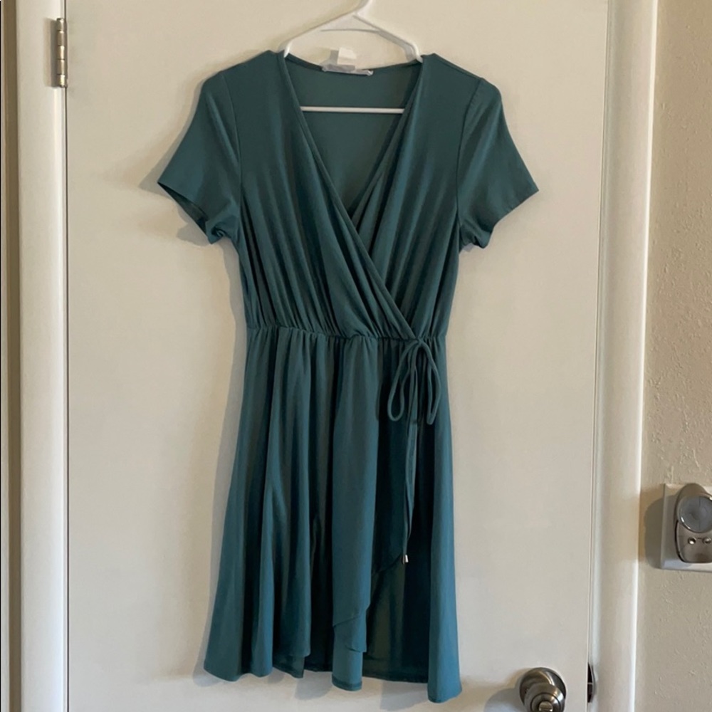 Teal wrap dress or swim suit cover